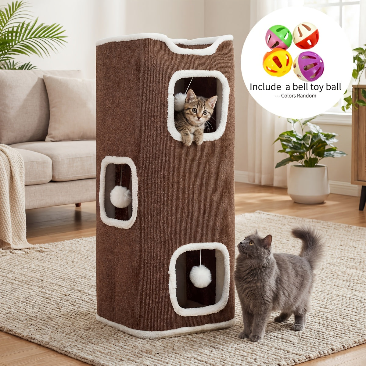 Multi-Level Foldable Cat Tree Tower for Indoor Cats Scratching Post Cozy Perch Cat Condo with Hanging Toy Ball & Hideaway – Soft Bed, 1/3/4 Tier Options, Light Gray Dark Blue Camel