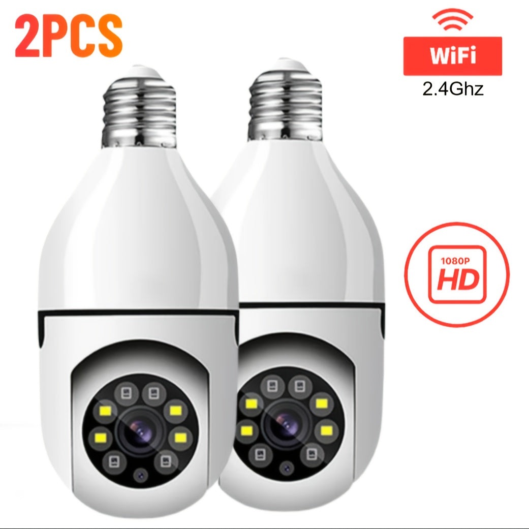 3MP Light Bulb Security Camera WiFi 2.4GHz – E26/E27 Socket 1080P Full Color Night Vision 360° Pan Tilt Two-Way Audio Motion Detection Cloud & TF Storage Indoor Home Security Camera 1 2 Pack