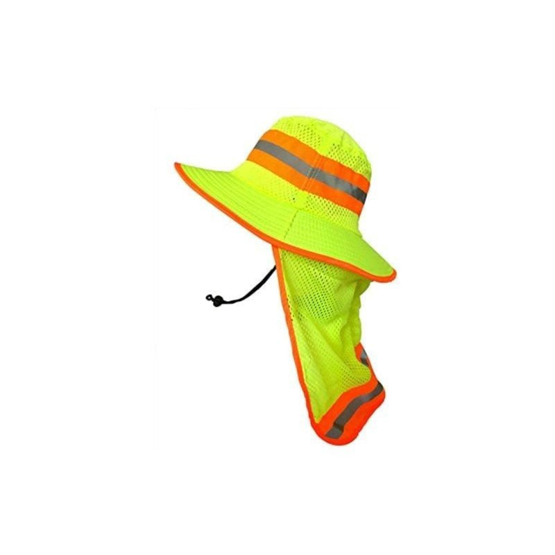 Men's High Visibility Reflective Sun Hat with Neck Flap – Wide Brim Boonie Bucket Cap, UPF UV Protection, Quick-Dry Breathable Mesh, Outdoor Fishing Hiking Camping Hat
