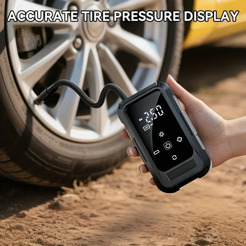 Portable Cordless Tire Inflator – Smart Wireless Air Compressor with Digital Tire Pressure Gauge & LED Light for Cars, Motorcycles, Bicycles & Balls, Type-C Fast Charging