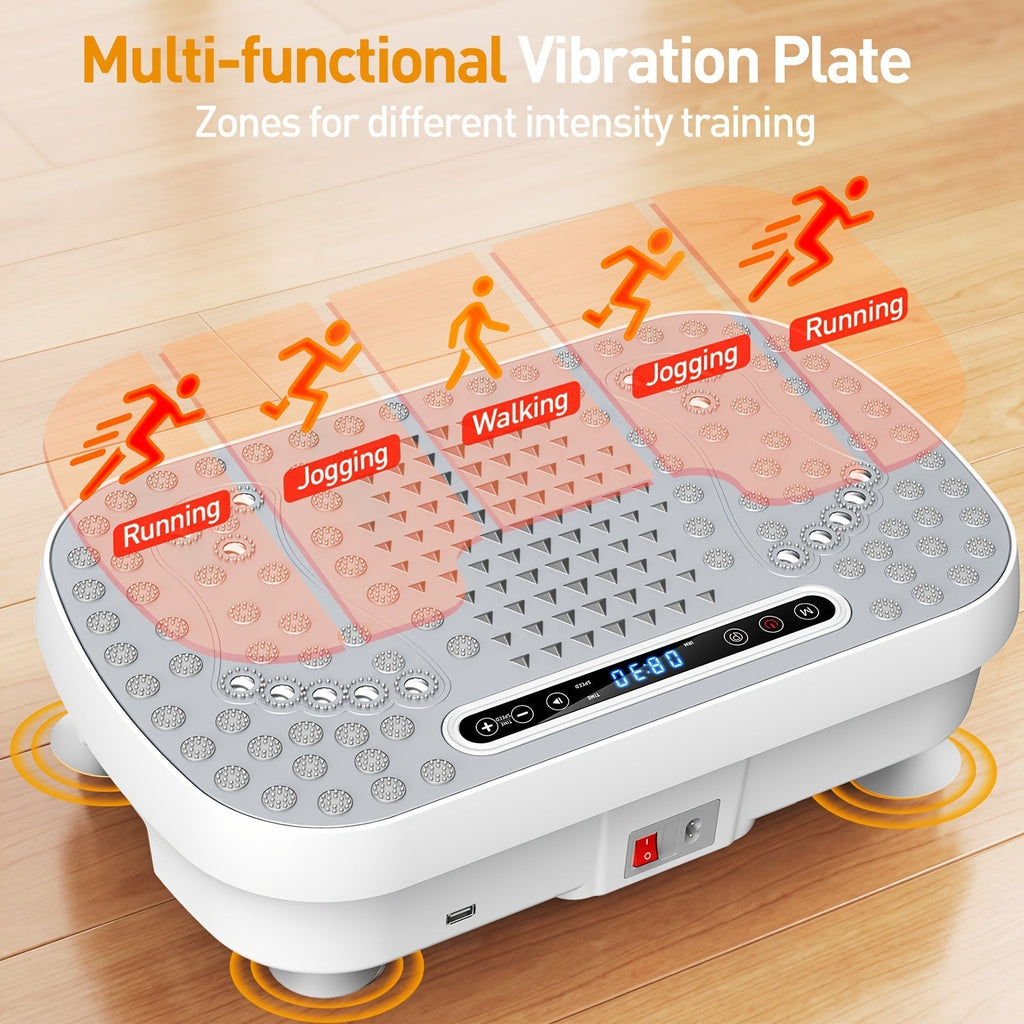 Vibration Plate Whole Body Workout Machine for Lymphatic Drainage – Silent Motor Adjustable Speed Home Gym Fitness Platform for Weight Loss Muscle Toning in White & Black