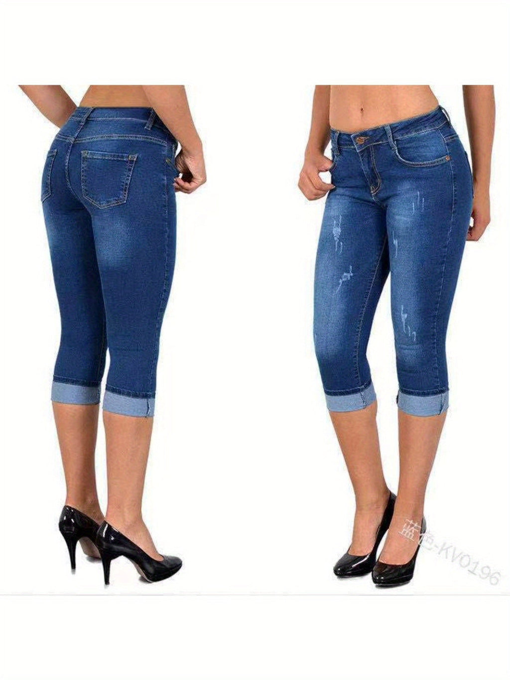 Women's Stretch Skinny Capri Jeans – Slim Fit Cropped Denim Pants with Elastic Waistband, Soft Machine Washable Fabric, Street Style Summer Casual, 3 Colors, Sizes S-XXL
