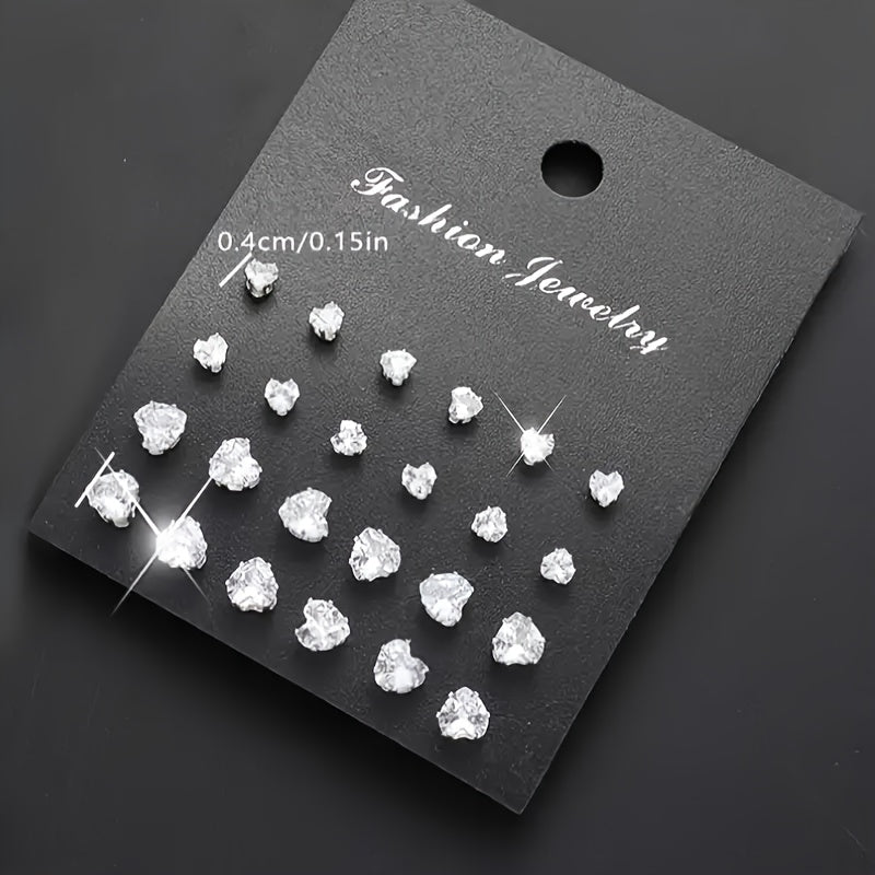 72-Piece Sparkling Zircon Stud Earrings Set – Geometric Heart Round Square CZ Crystal Earring Pack for Women Men Hypoallergenic Fashion Jewelry Gift Birthday Valentine's Day