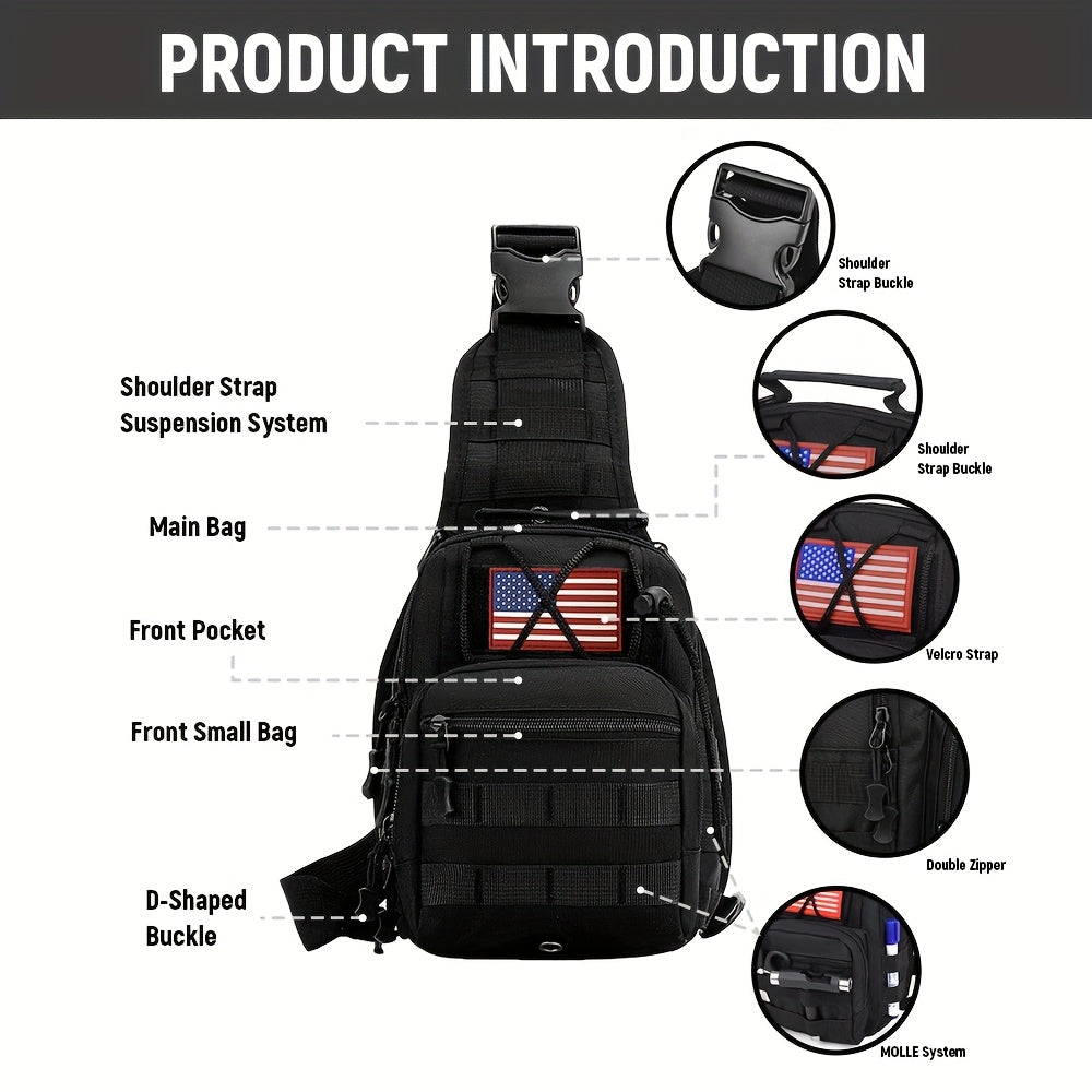 Tactical Sling Backpack Lightweight Crossbody Daypack – Military Camo Shoulder Bag for Cycling Hiking Travel Daily Use, Multiple Colors with Flag Patch Option, Men Women EDC Bag