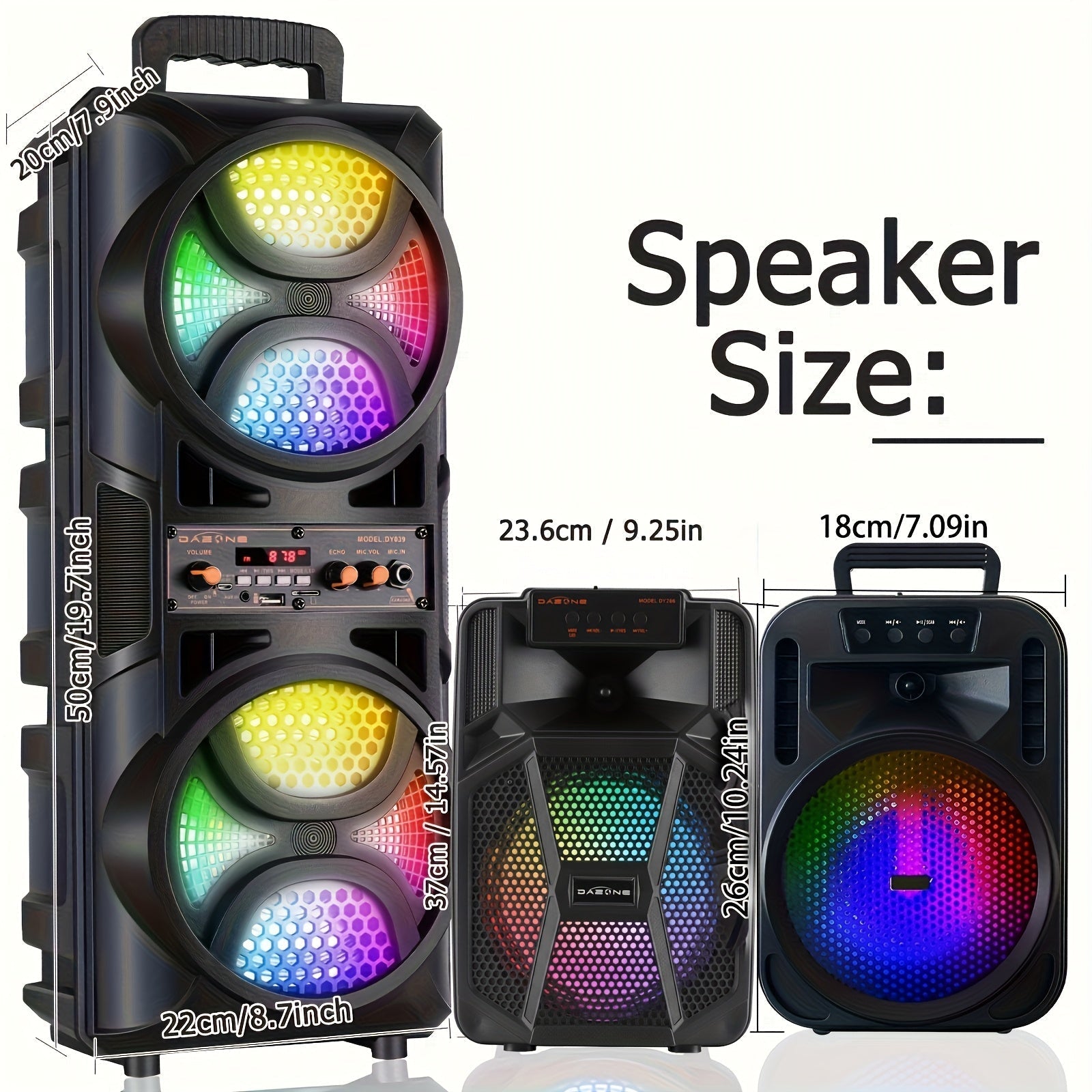 Portable Wireless PA Speaker System with Wired Microphone & RGB Lights – 6.5" Dual Woofer or 8" Subwoofer, FM Radio, USB/SD, Rolling Wheels for Party, DJ, Wedding & Meetings