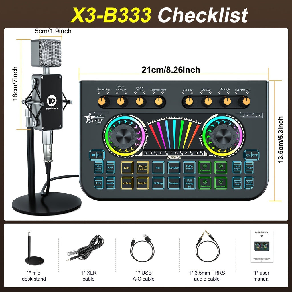 Microphone Mixer Bundle Kit for Podcast Recording Studio – Audio Mixer with Mic Stand, Sound Card, Streaming & Karaoke Setup for PC Phone Gaming