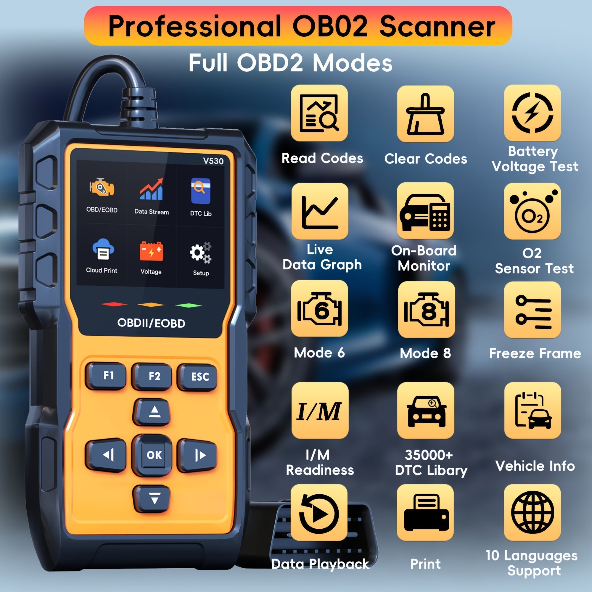 Professional OBD2 Scanner Diagnostic Tool Check Engine Code Reader with Reset Mode 6 Mode 8 I/M Readiness Live Data Freeze Frame Universal Car Diagnostic Scan Tool for All OBDII Vehicles Since 1996