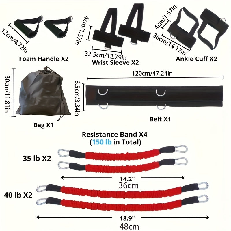Boxing Resistance Band Set 12pcs 150lb | Heavy-Duty MMA Training Straps | Leg & Arm Strength Trainer for Home Boxing Taekwondo Kickboxing | Full Body Workout | Black & Red