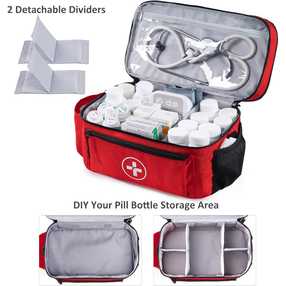 Medicine Storage Bag First Aid Kit Organizer – Household Medicine Organizing Box with Rack Basket for Home, Travel & Car Emergency Preparedness, Perfect Holiday Gift