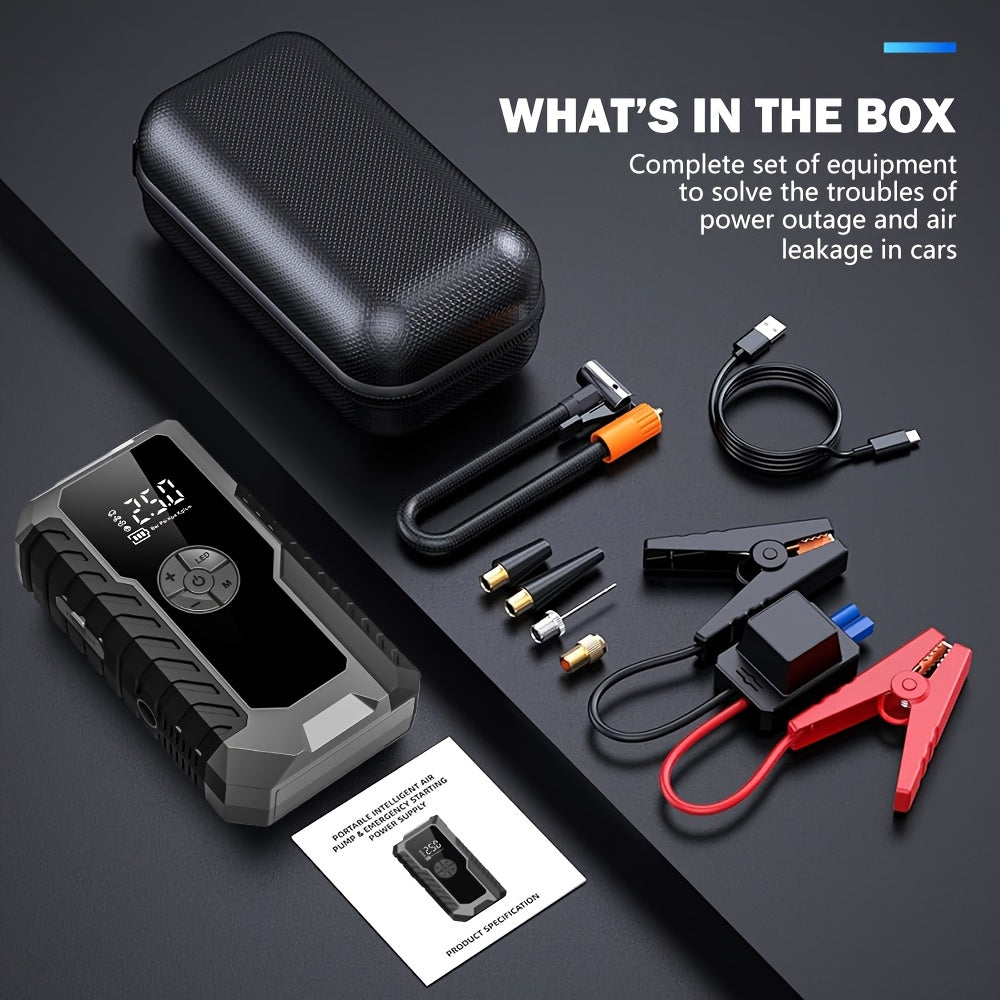 9-in-1 Car Jump Starter 6500A 12V with 160PSI Air Compressor – Portable Battery Booster, Emergency Power Bank, LED Flashlight & Roadside Kit, Wireless Jump Starter for Cars, Trucks, SUVs & Motorcycles
