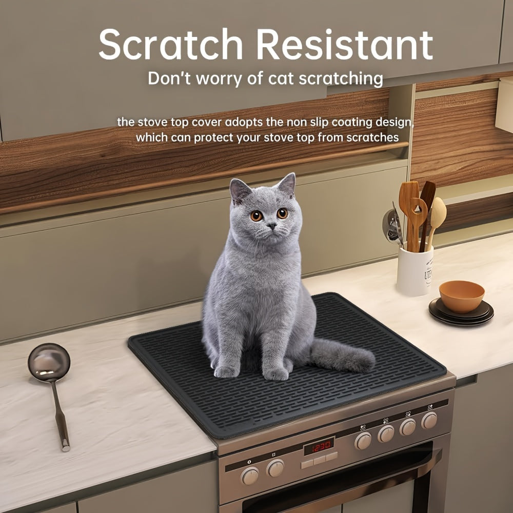 Silicone Electric Stove Top Cover Mat 28 x 20 Inch Heat Resistant Up to 450F Non-Slip Washable Ceramic Glass Cooktop Protector Extra Large Flat RV Range Cover Multipurpose Kitchen Mat Black