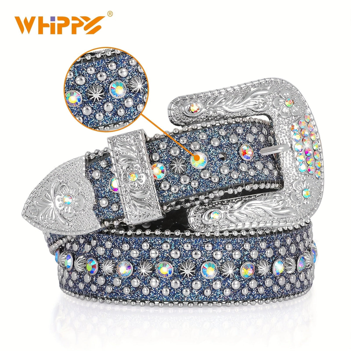 Rhinestone Belt Unisex Western Cowgirl Bling Faux Leather Removable Buckle – Sparkling Adjustable Waist Belt for Women Men 13 Colors Sizes S-XL Party Festival Halloween Christmas Gift