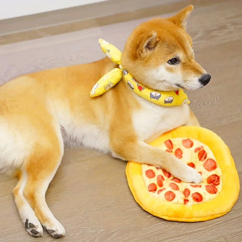 Squeaky Pepperoni Pizza Plush Dog Toy Soft Polyester Interactive Squeaker Chew Toy for All Breeds Puppies Adult Dogs Fun Food-Themed