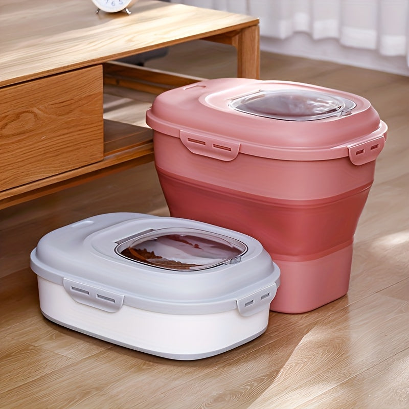 Large Airtight Pet Food Storage Container with Wheels – Moisture & Insect Resistant Sealed Bin with Measuring Cup & Foldable Design for Cat & Dog Dry Food, Off-White Green Pink