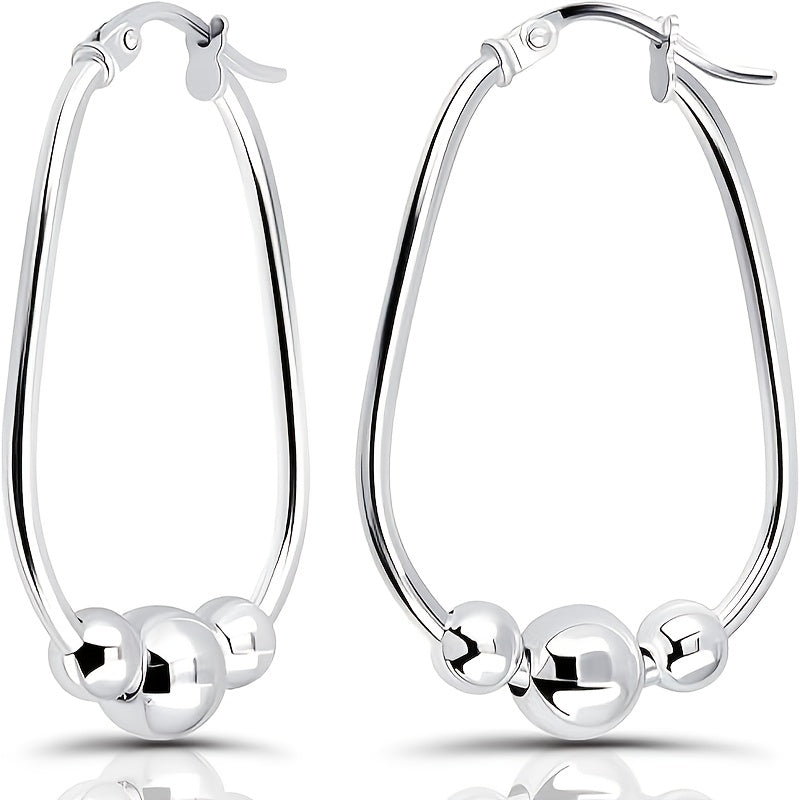 925 Sterling Silver Bead Hoop Earrings for Women 18mm – Hypoallergenic 3-Bead Pendant Ring Earrings with Gift Box, Nickel-Free Elegant Jewelry Perfect Birthday Holiday Anniversary Gift