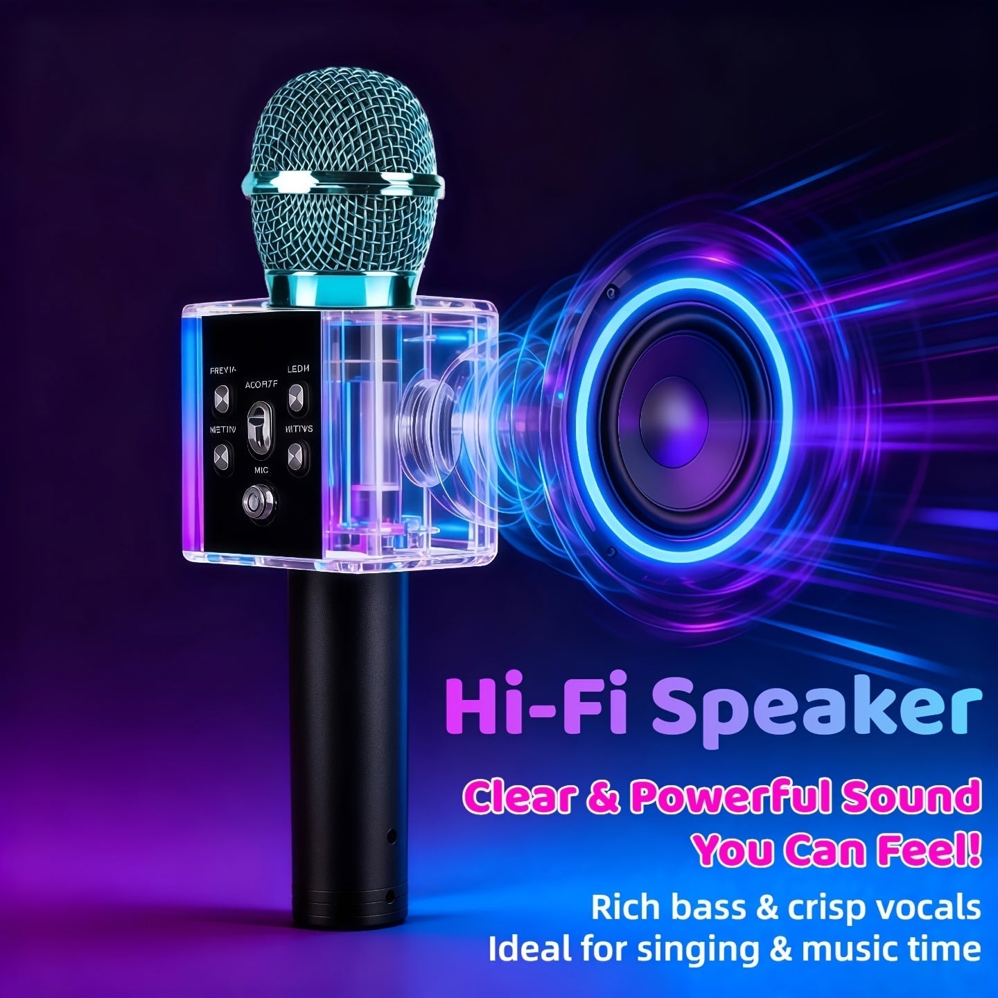 5-in-1 Wireless Karaoke Microphone with Built-In Speaker, LED Lights & Voice Changer – Portable Bluetooth Singing Mic for Parties, Family Gatherings, Travel & Outdoor Fun, 10 Colors