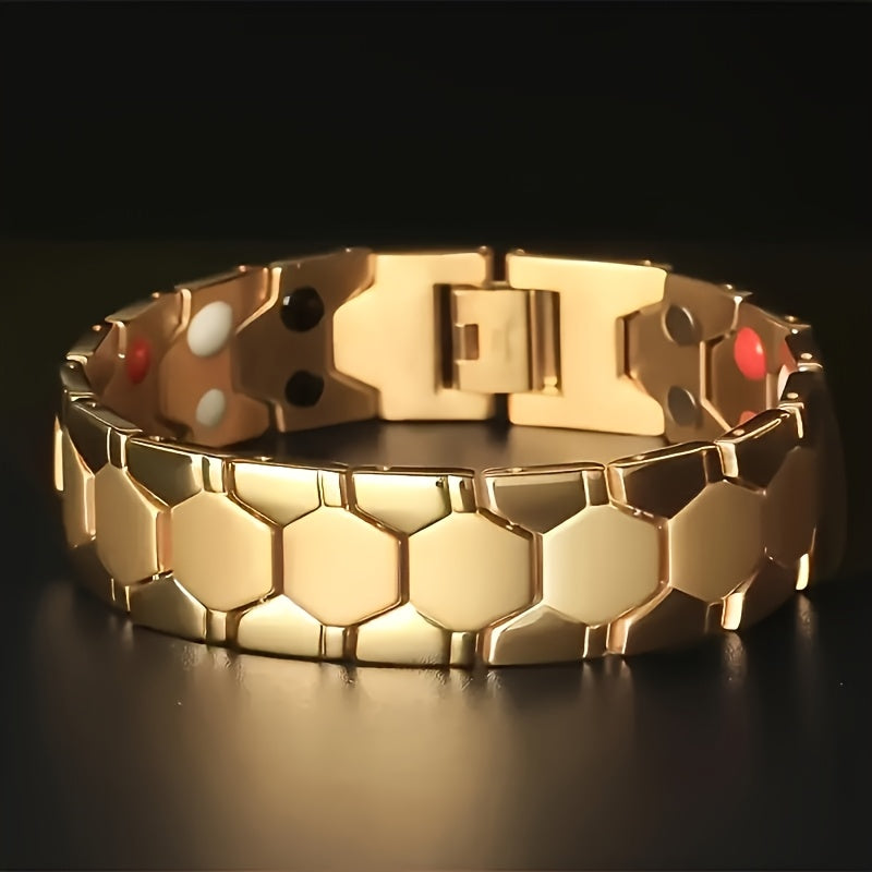 Men's Titanium Alloy Hexagonal Wide Bracelet 2-Piece Set – Hypoallergenic Water-Resistant Snap Ring Wristband Bold Geometric Fashion Jewelry Gift for Men Black Silver Gold