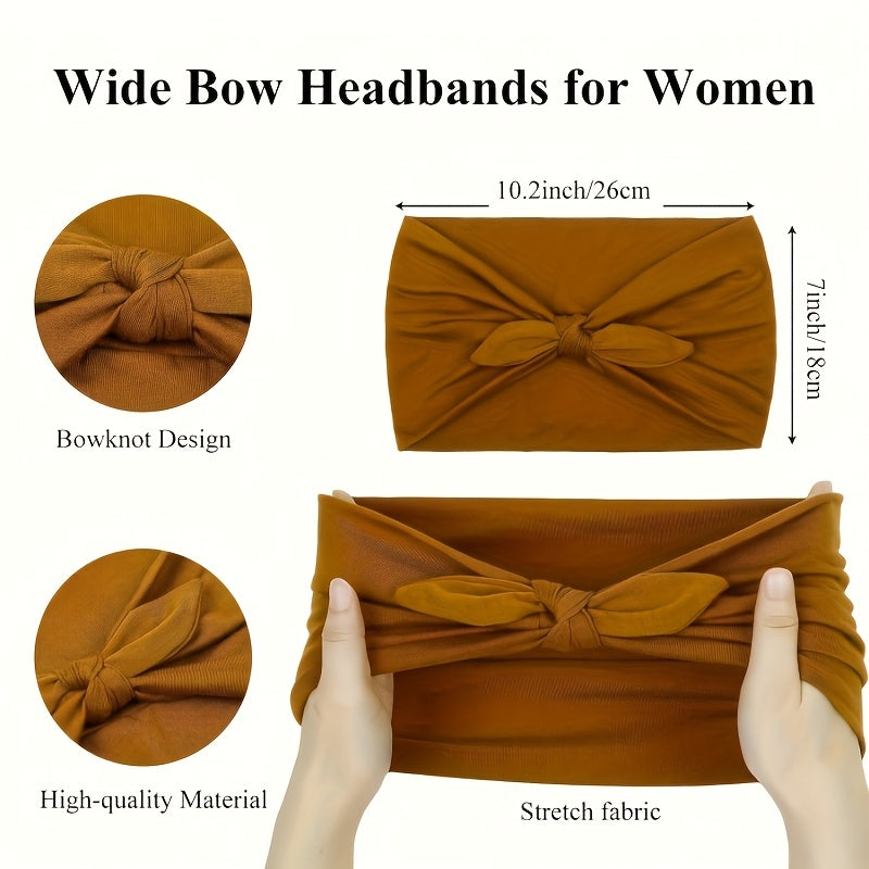 Rabbit Ear Bow Headbands for Women 4 Pack Wide – Non-Slip Elastic Sports Yoga Gym Hair Wrap Soft Thick Turban Hairband Set, Cute Bow Knot Hair Accessories Gift for Girls & Teens