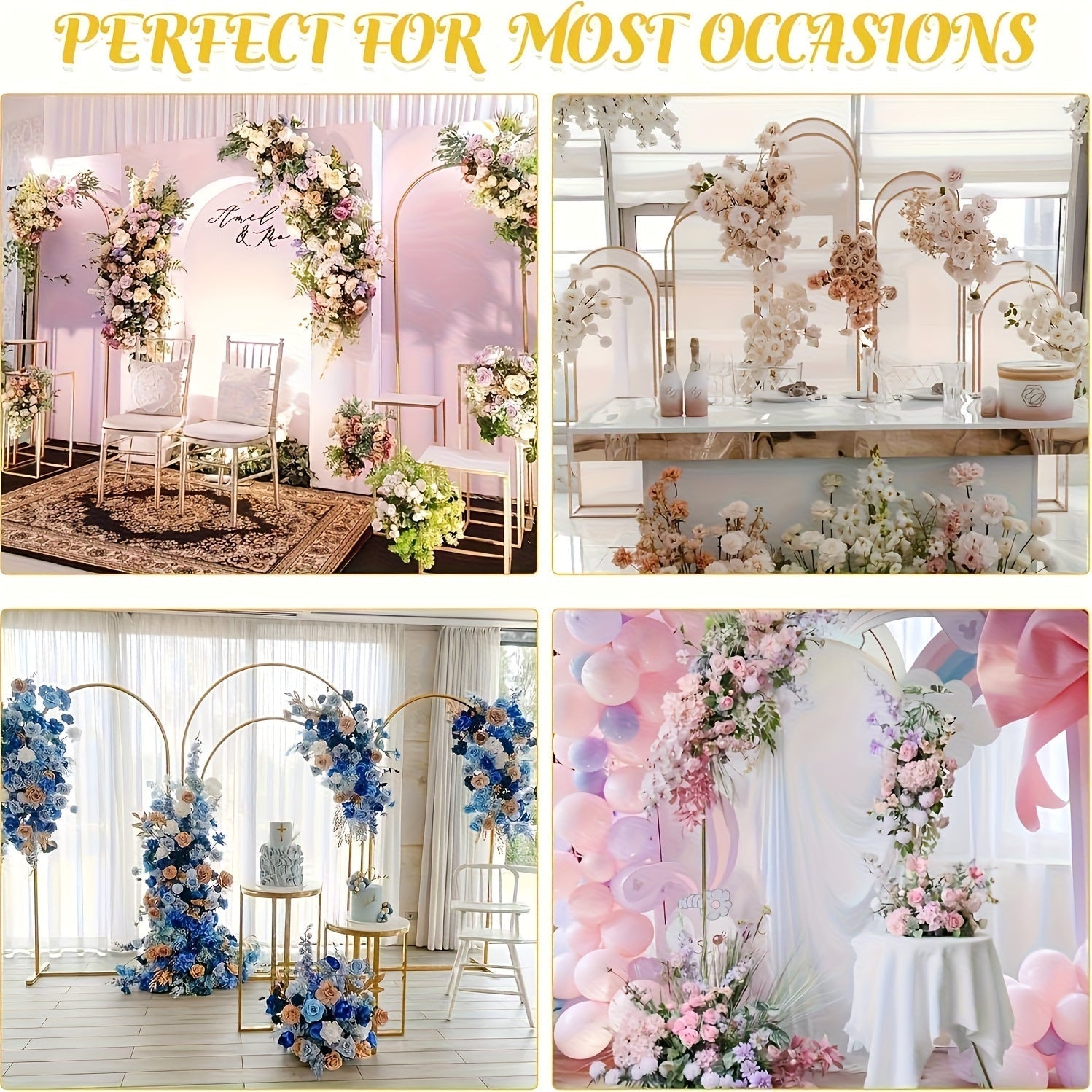 2Pcs Metal Wedding Arch Backdrop Stand Set 7.2FT + 6FT Gold Powder Coated Steel Frame – Easy Assembly Balloon Flower Arch for Wedding, Birthday, Eid, Ramadan & Indoor Outdoor Party Decor