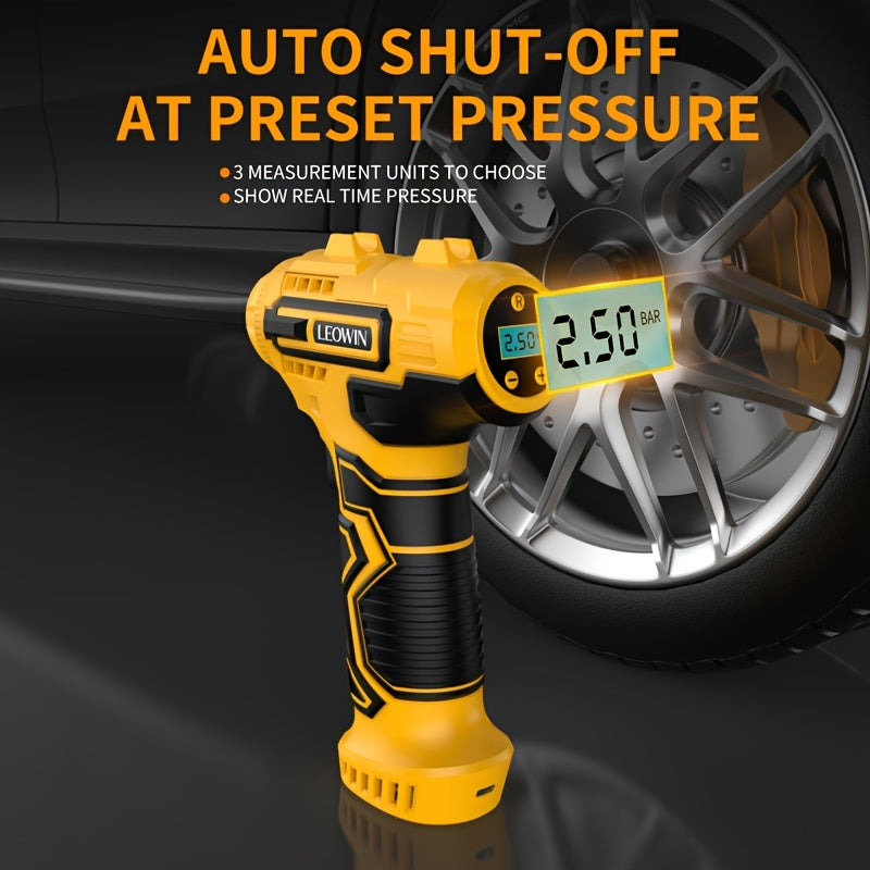 Portable Tire Inflator 150 PSI 120W Cordless Air Compressor 25L/min Fast Inflate Auto-Shutoff Digital Pressure Gauge LED Light Dual 2000mAh Battery for Car Motorcycle Bike Ball | Nova Mart