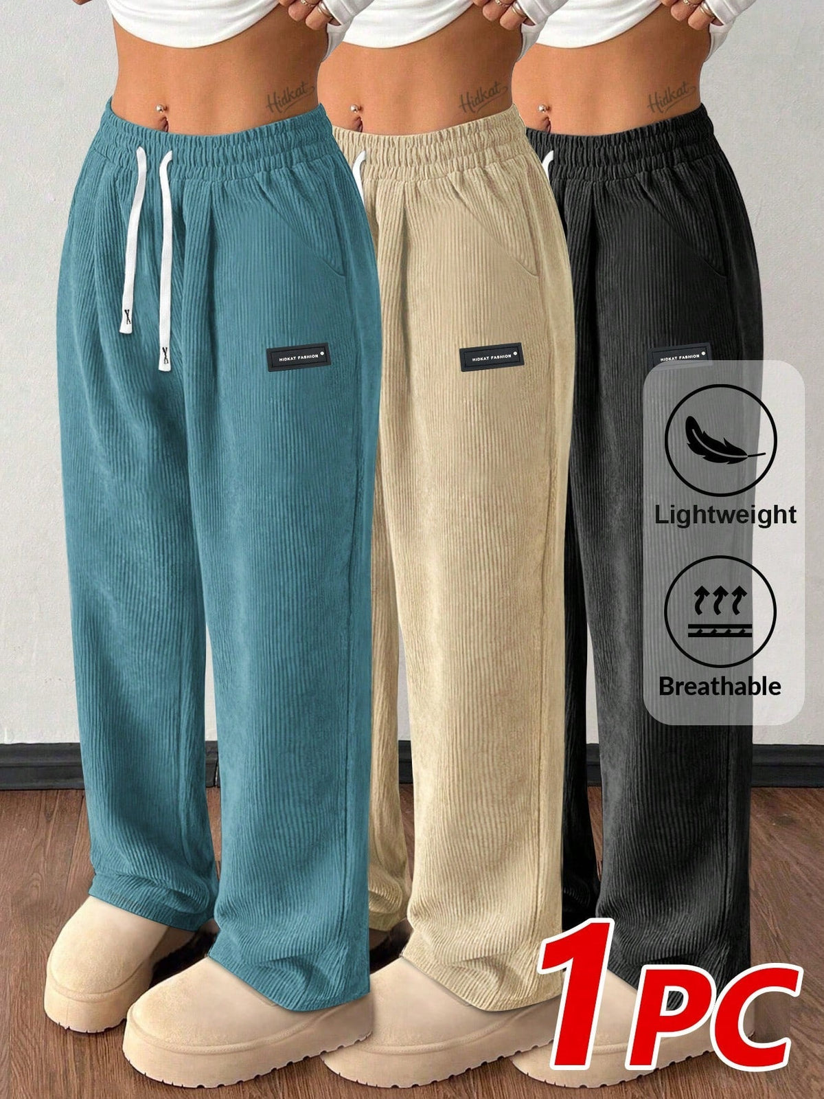 Women's Corduroy Straight Leg Pants Casual Drawstring Elastic Waist Vintage Pockets – Soft Breathable Fall Winter Trousers 6 Colors Khaki Black Blue Grey XS-XXL