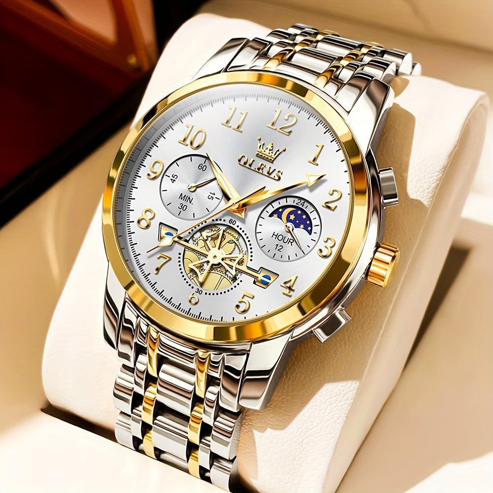 OLEVS Men's Luxury Dress Watch Big Face Luminous Calendar Stainless Steel – Classic Business Wrist Watch for Men, 8 Color Options, Easy-to-Read Dial, Perfect Gift for Him