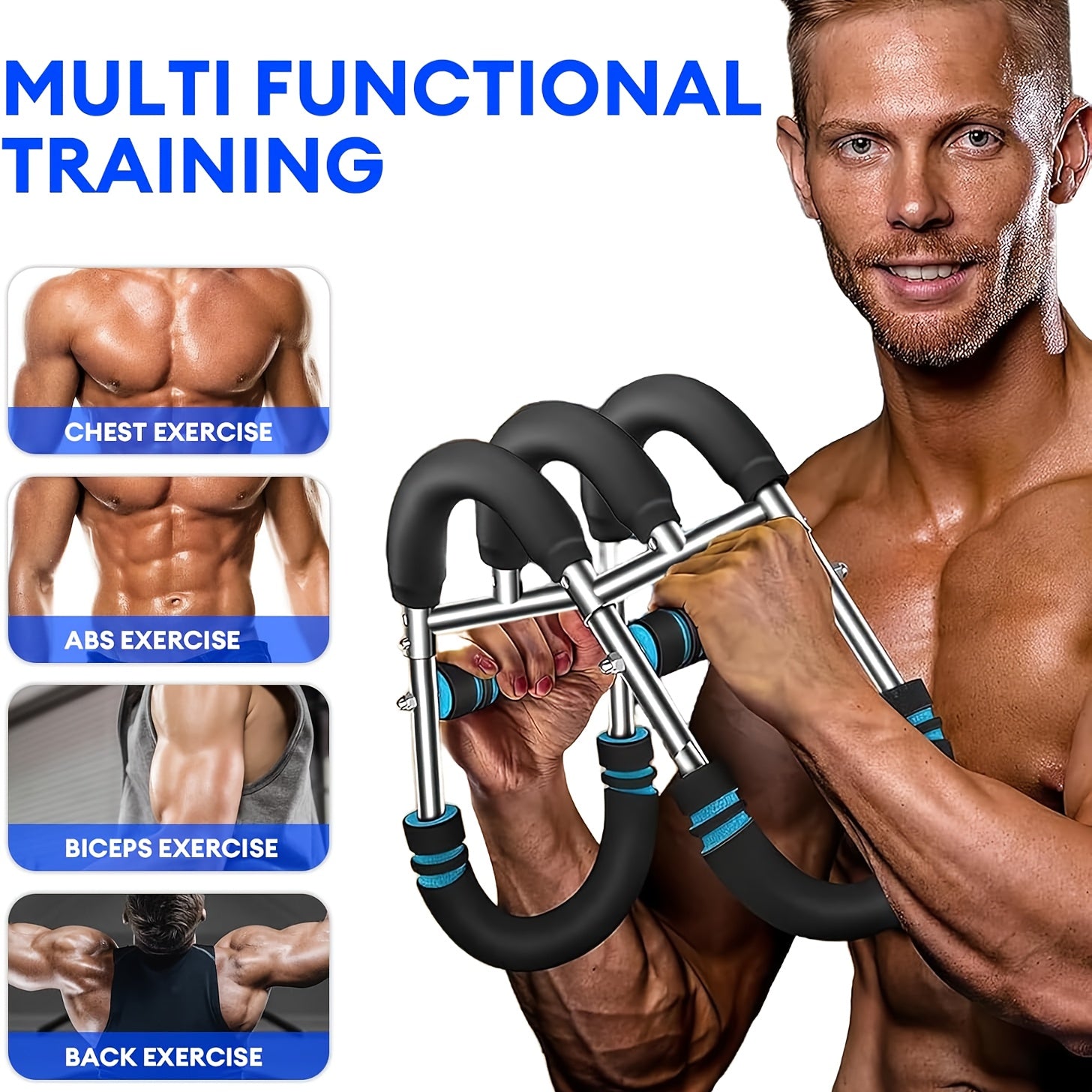 Arm Strength Trainer Chest Expander 3-Bar 3-Level Adjustable Resistance Tubes Portable Detachable Forearm Strengthener Home Gym Workout Device for Muscle Building Upper Body Training