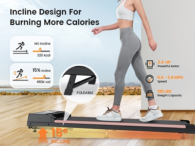 Under Desk Walking Pad Treadmill 2.5HP 15% Incline 4-in-1 Quiet Motor 265 Lbs Capacity with Remote Control & LED Display - Portable Home Office Fitness Treadmill for Walking, Jogging & Weight Loss