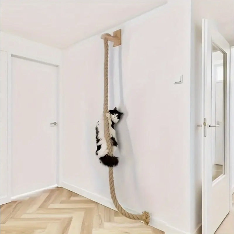 Wall Mounted Cat Tree 60 Inch Jute Climbing Rope Space-Saving Cat Wall Furniture with Scratching Post Large Ladder Resting Platform Indoor Cat Activity Set for Exercise Play