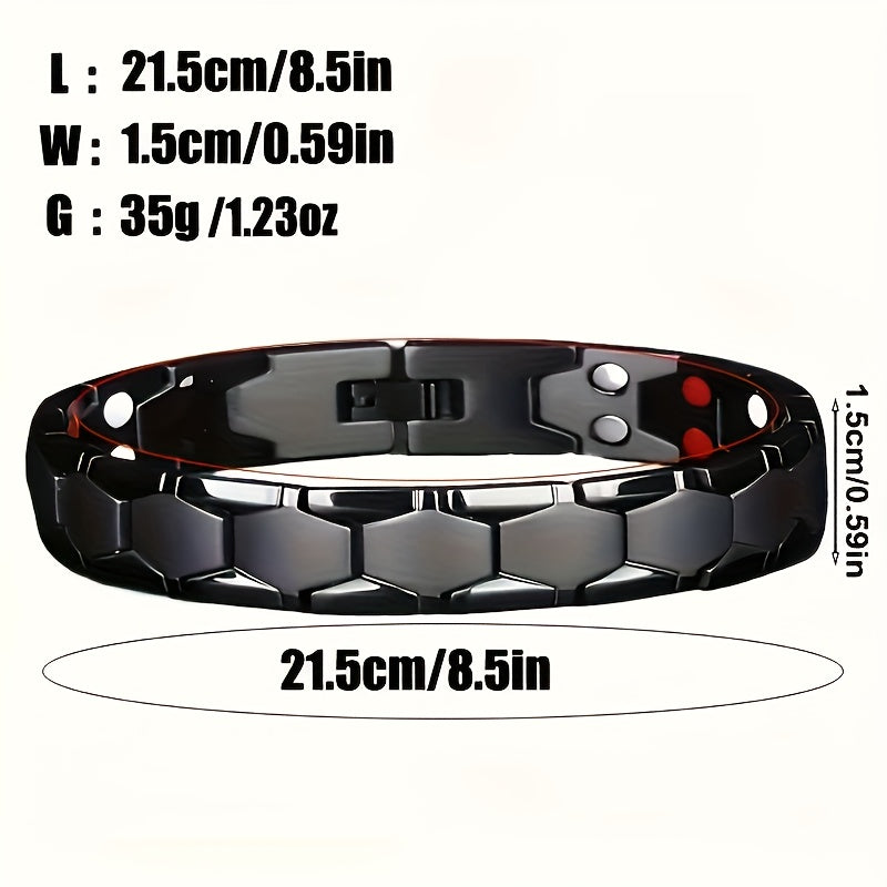 Men's Titanium Alloy Hexagonal Wide Bracelet 2-Piece Set – Hypoallergenic Water-Resistant Snap Ring Wristband Bold Geometric Fashion Jewelry Gift for Men Black Silver Gold