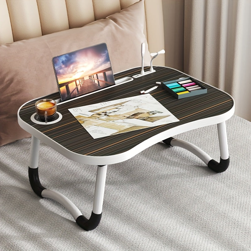 Foldable Laptop Desk Portable Bed Desk with Cup Holder Tablet Slot Fiberboard Lap Desk for Work Study Drawing Gaming Dining in Bed Sofa Floor Black and Walnut Home Office Gift