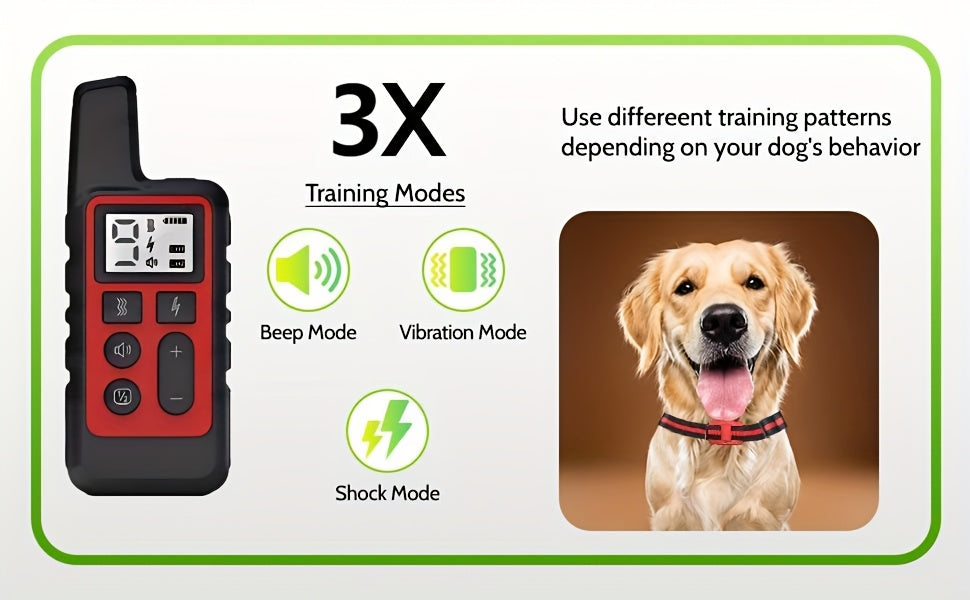9-Level Remote Dog Training Collar Rechargeable E-Collar Shock Vibration Tone 500M Range Adjustable for Small Medium Large Dogs Safe Bark Control