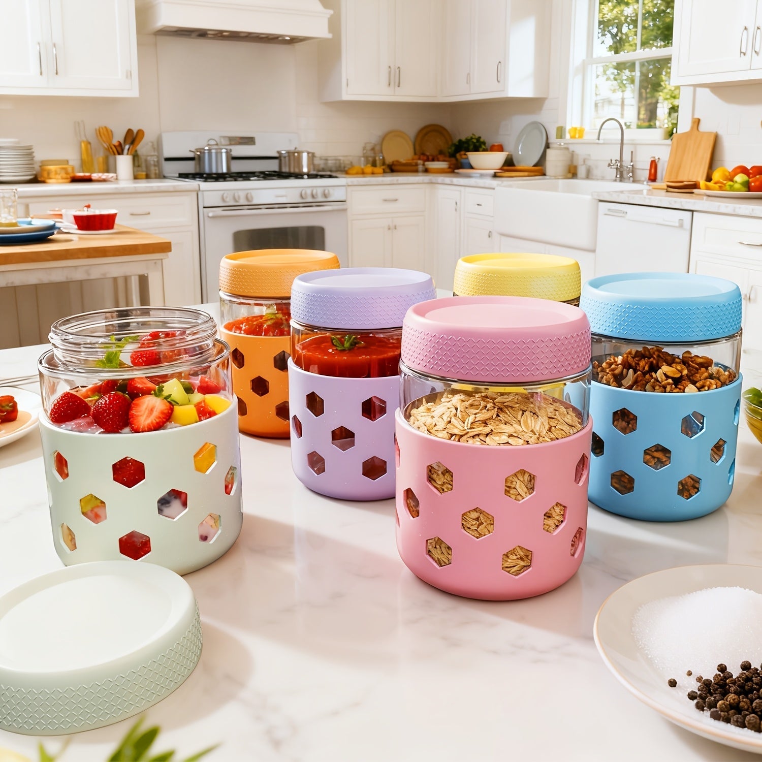 6-Pack 16oz Glass Mason Jars with Airtight Lids – Wide Mouth Overnight Oats Containers, Meal Prep Food Storage Jars for Yogurt, Salad, Snacks, Spice, Sugar – BPA-Free Kitchen Organizer Set