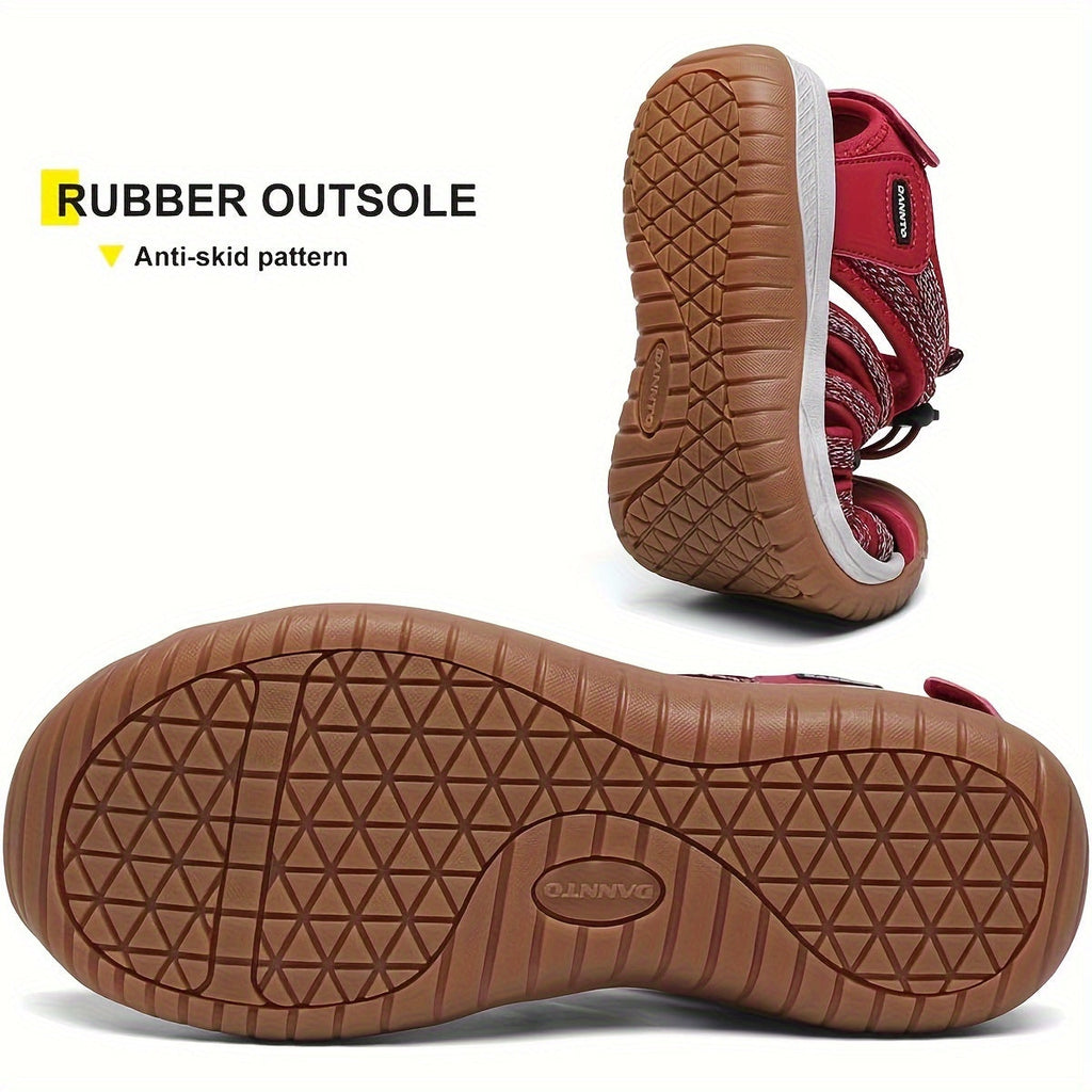 Women's Closed Toe Hiking Sandals, Lightweight Non-Slip Water Sandals with Adjustable Bungee Lace & Hook-Loop Strap, Breathable Athletic Sport Outdoor Shoes for Beach Camping Fishing Travel Walking