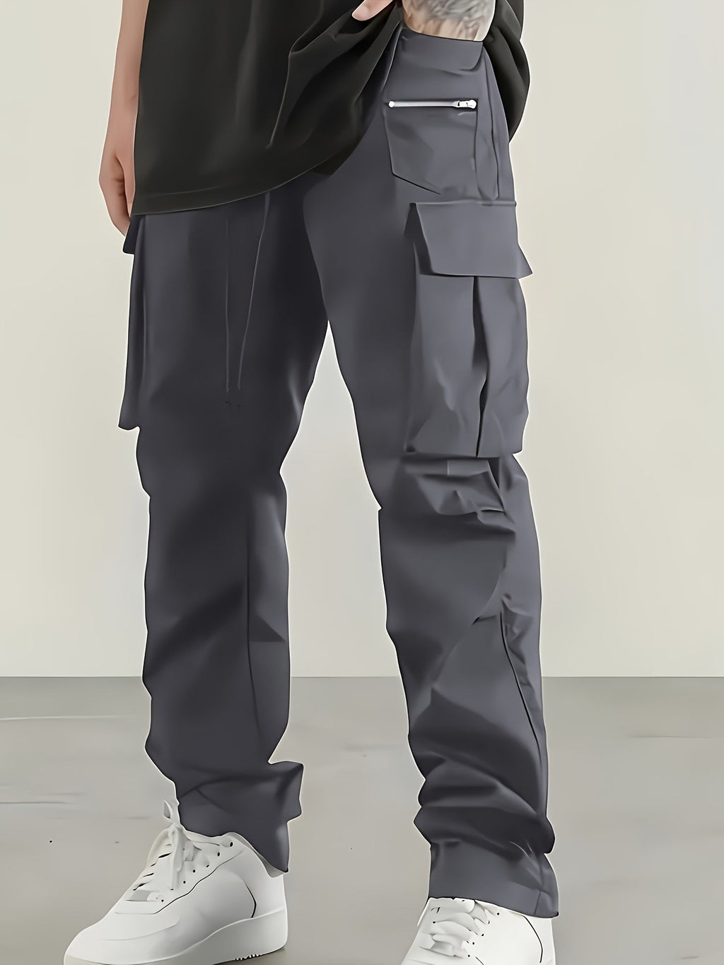 Men's Cargo Pants 2-Pack Multi-Pocket Elastic Waist Drawstring Hiking Trousers Breathable Loose Straight Fit All Season Black Khaki Dark Grey Sizes S-XXL