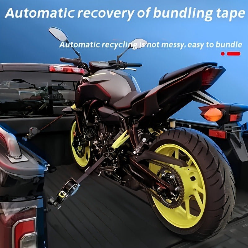 Heavy Duty Auto Self-Retracting Ratchet Tie Down Straps 2 Pack 10 Ft – Cargo Straps for Truck Trailer Motorcycle ATV & Moving Loads