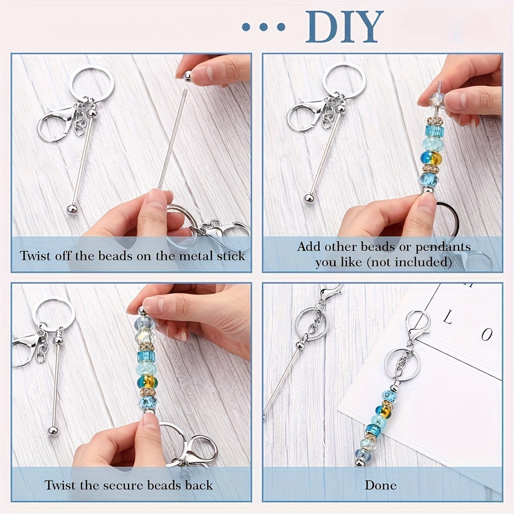 Beadable Keychain Blanks Stainless Steel DIY Kit 12 & 24pcs – Metal Keyring Pendants Gold Silver Rose Gold for Crafting, Christmas Halloween Party Favors & Handmade Gift Making
