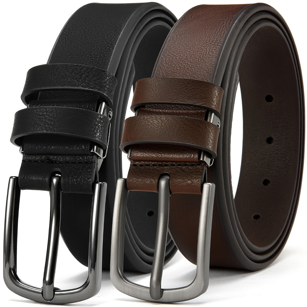 Genuine Cowhide Leather Belt for Men 2 Pack with Gift Box – Adjustable Pin Buckle Classic Vintage Jeans Belt Sizes 30–52 Inch, Perfect Father's Day Birthday Christmas Gift for Him