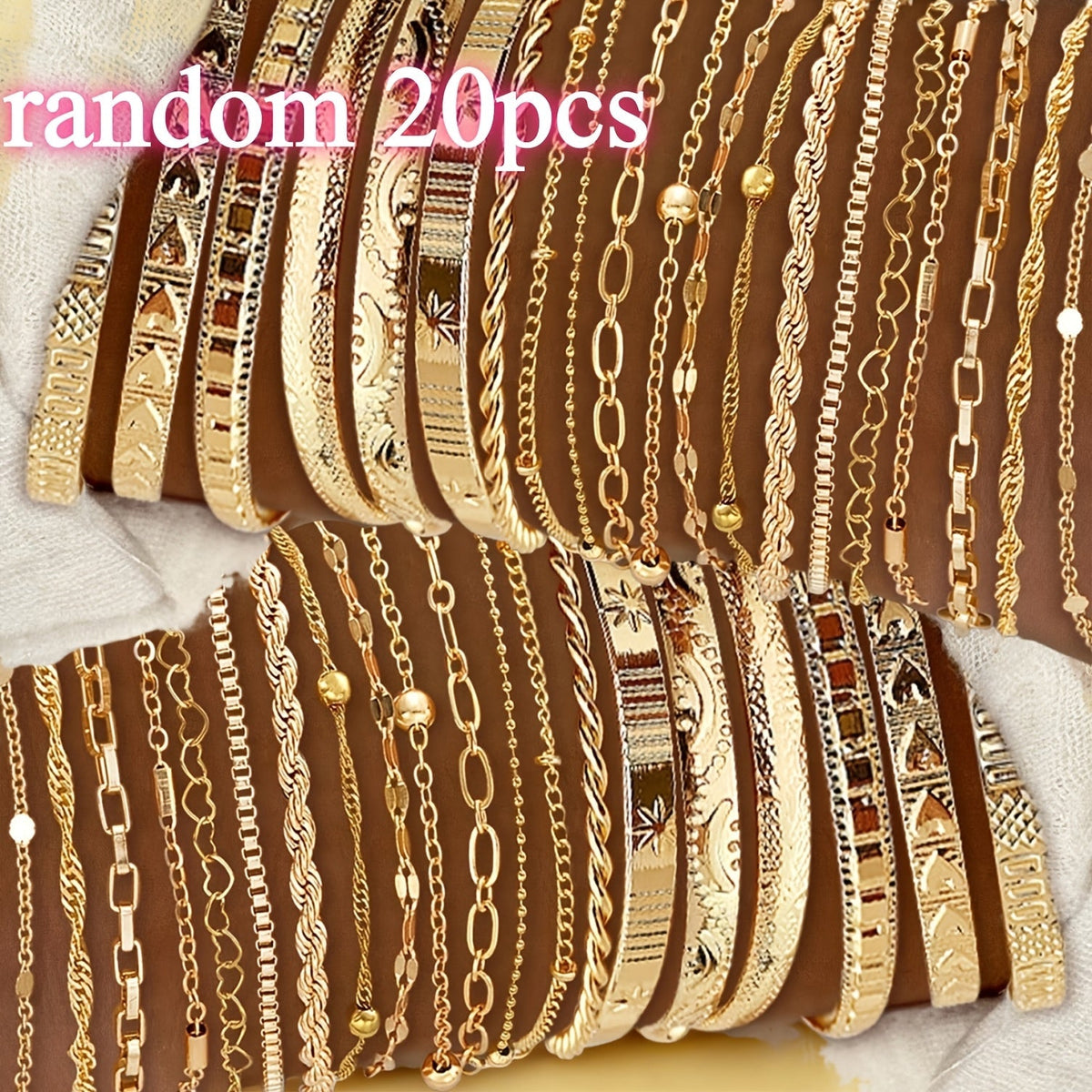 Women's KC Gold Plated Bracelet Set – 7 or 20pcs Random Assorted Stackable Elegant Charm Bracelets for Daily Wear Party Gift