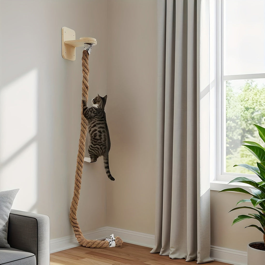 Wall Mounted Cat Tree 60 Inch Jute Climbing Rope Space-Saving Cat Wall Furniture with Scratching Post Large Ladder Resting Platform Indoor Cat Activity Set for Exercise Play
