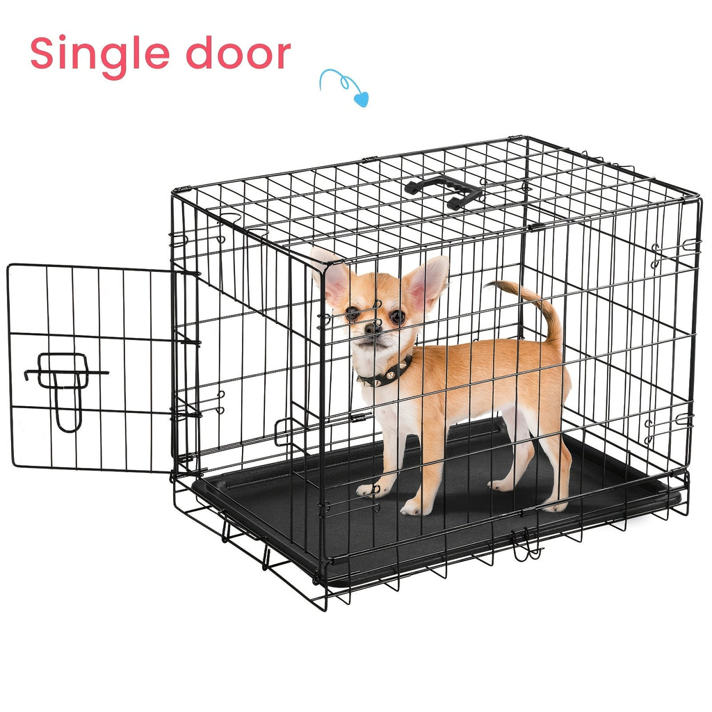 Folding Metal Wire Dog Crate Double Door with Divider Panel Leak-Proof Pan Tray Pet Kennel Indoor Outdoor Travel Small Medium Large XL Dogs 4 Sizes