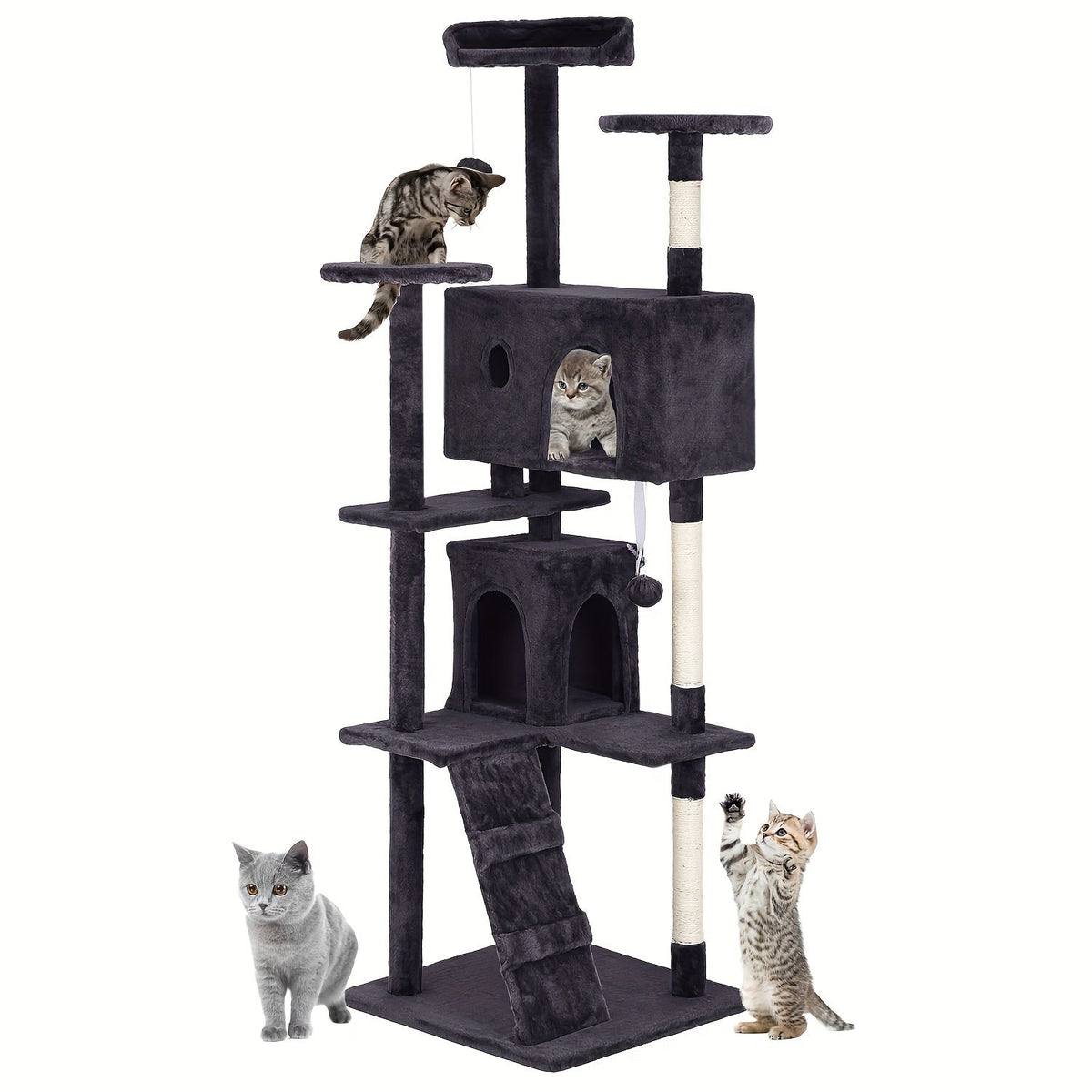 Multi-Level Cat Tree Tower with Scratching Post Perches & Plush Apartments – Space-Saving Indoor Cat Climbing Frame Activity Center, Heights 36-80 Inch, 6 Colors Beige Gray Pink