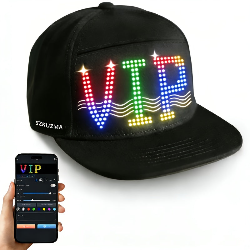 Programmable LED Hat APP Controlled Scrolling Text & Animation – Unisex Adjustable Smart Light Up Baseball Cap for Party Wedding Valentine's Day Carnival Festival in 3 Pixel Options
