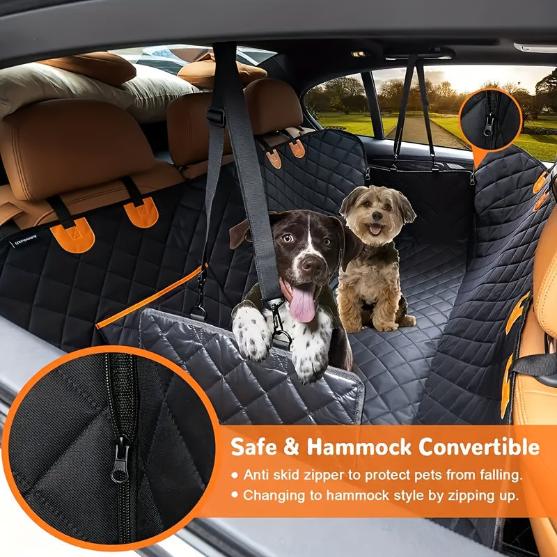 Dog Car Seat Cover Pet Hammock 600D Waterproof Scratch-Proof Rear Seat Protector with 4 Side Pockets & Non-Slip Backing – Universal Fit for Cars, Trucks & SUVs, All Dog Breeds