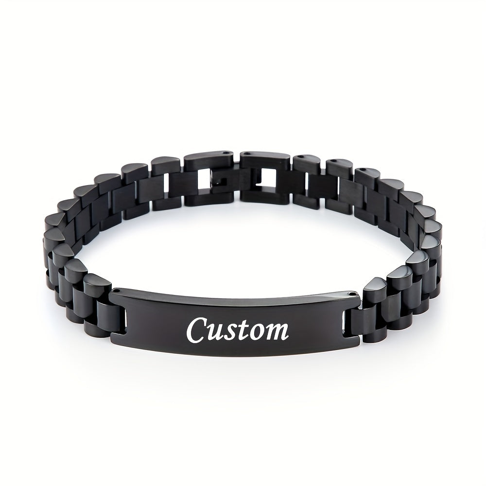 Men's Personalized Stainless Steel Bracelet Custom Letter Engraving Punk Style – 304L Hypoallergenic Wrist Jewelry 4 Colors Steel Gold Black, Birthday Father's Day Gift for Him Boyfriend Dad