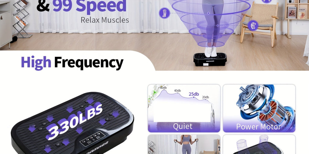 Vibration Plate Exercise Machine Full Body Workout Weight Loss Lymphatic Drainage 99-200 Speed Levels Quiet Motor Portable Home Gym Muscle Toning 330 lbs Capacity