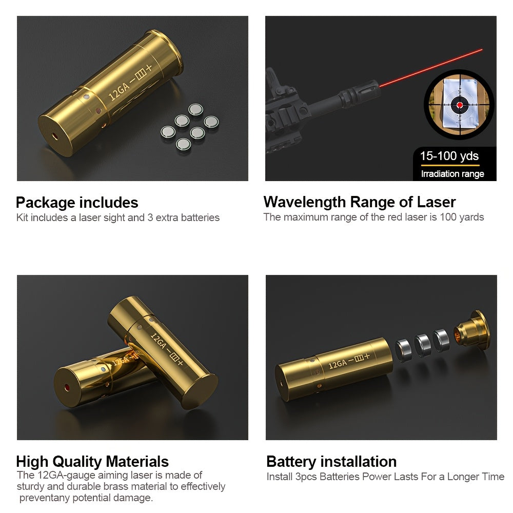 Laser Bore Sight Multi-Caliber Kit for 9mm, 45ACP, 223REM, 308WIN, 380ACP, 38SPL & 12GA – High-Precision Red Laser Boresighter for Rifles, Pistols & Shotguns, Easy Install, 2 Battery Sets Included
