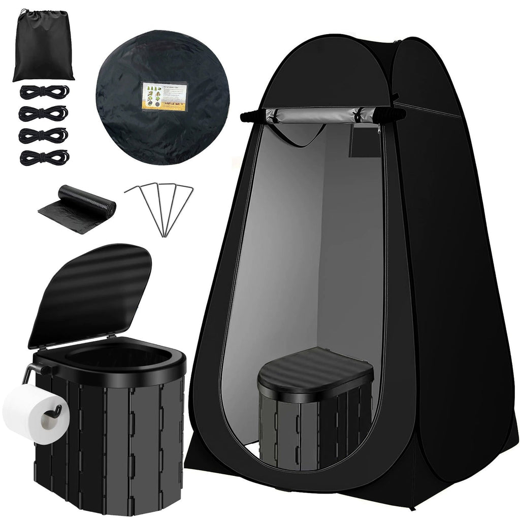 Portable Camping Toilet & Privacy Tent – Pop Up Potty Tent for Adults with 12 Toilet Bags, Ground Stakes, Windproof Ropes & Moisture Mat, Foldable Outdoor Toilet for Camping Travel Hiking