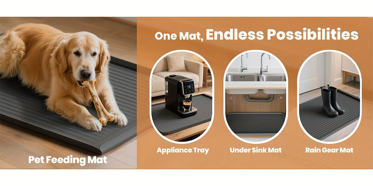 36"x24" Waterproof Pet Feeding Mat Large Non-Slip Dog & Cat Food Mat – Raised Edges, Diversion Grooves, Easy Clean Bowl Mat for Food & Water, Grey
