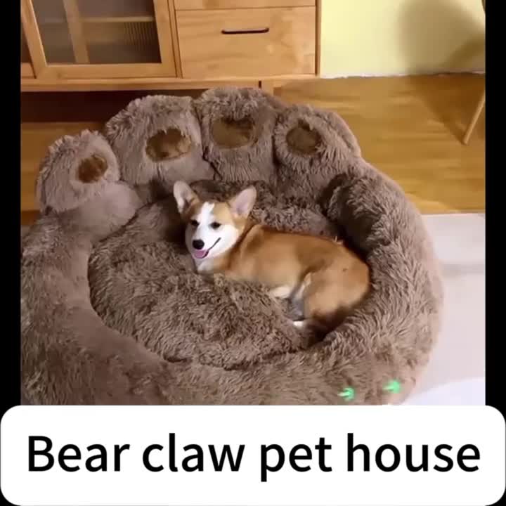 Bear Paw Plush Round Pet Bed for Dogs & Cats Soft Calming Non-Slip Cozy Puppy Bed – Small Medium Large, 20/24/28/36 Inch, Coffee Pink Gray